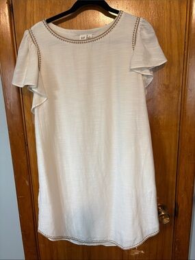 GAP White Shift Dress with Brown Contrast Stitching and Pockets